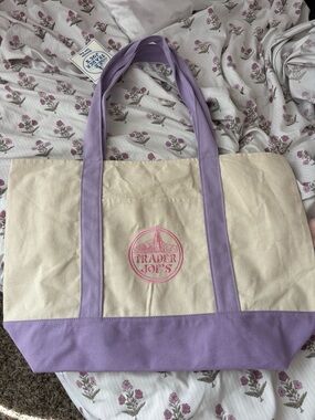 Canvas Tote Bag in Cream and Lavender